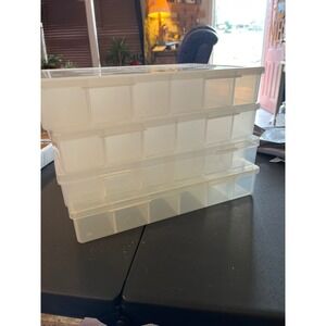 Lot of 4 Clear Plastic Stackable Storage Trays Multi Compartment Organizer Bins